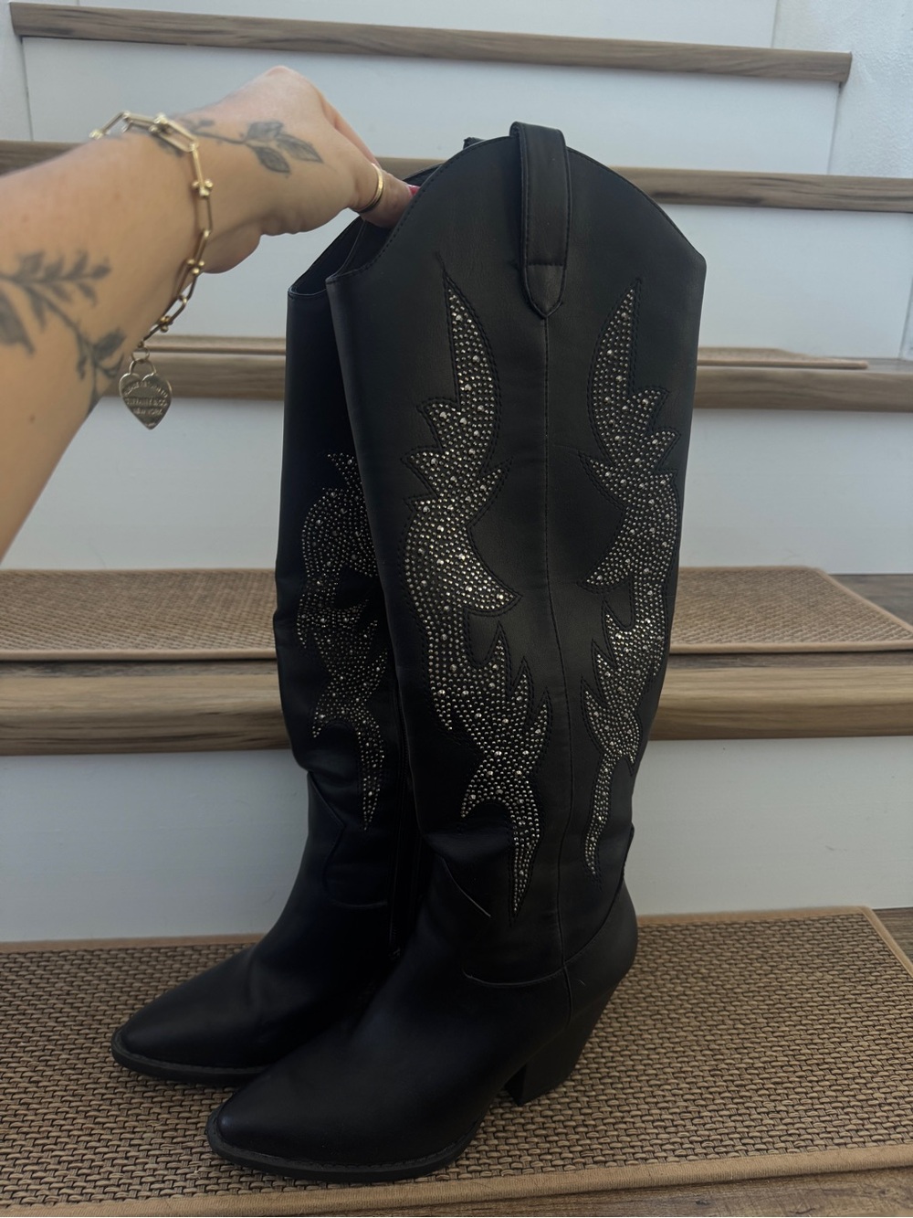 NWOT: Forever Black Studded Over-the-Knee Western Cowgirl Boots